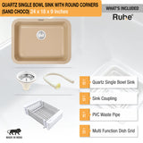 Quartz Single Bowl Kitchen Sink with Rounded Corners - Sand Choco (24 x 18 x 9)  - by Ruhe®