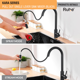 Kara Pull-out Kitchen Sink Mixer Tap with Dual Flow (Matte Black) 304-Grade SS - by Ruhe