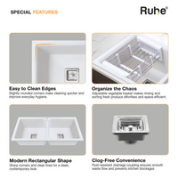 Quartz Double Bowl Kitchen Sink Coloured (37 x 18 x 9 Inches)