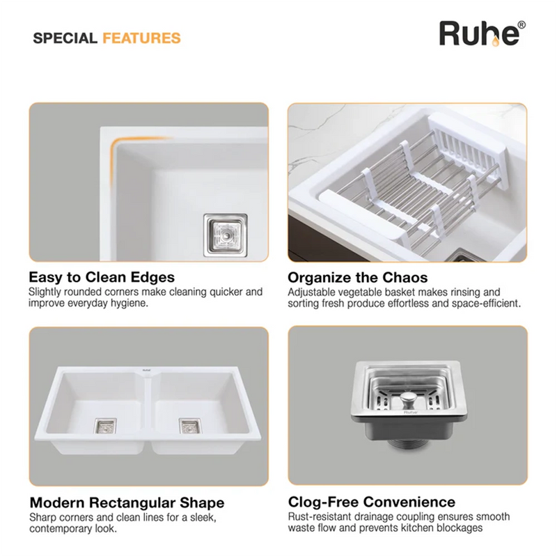 Quartz Double Bowl Kitchen Sink Coloured (37 x 18 x 9 Inches)