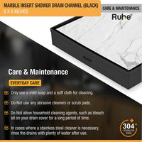 Marble-Insert Shower Drain Channel Black (8 x 8 Inches)
