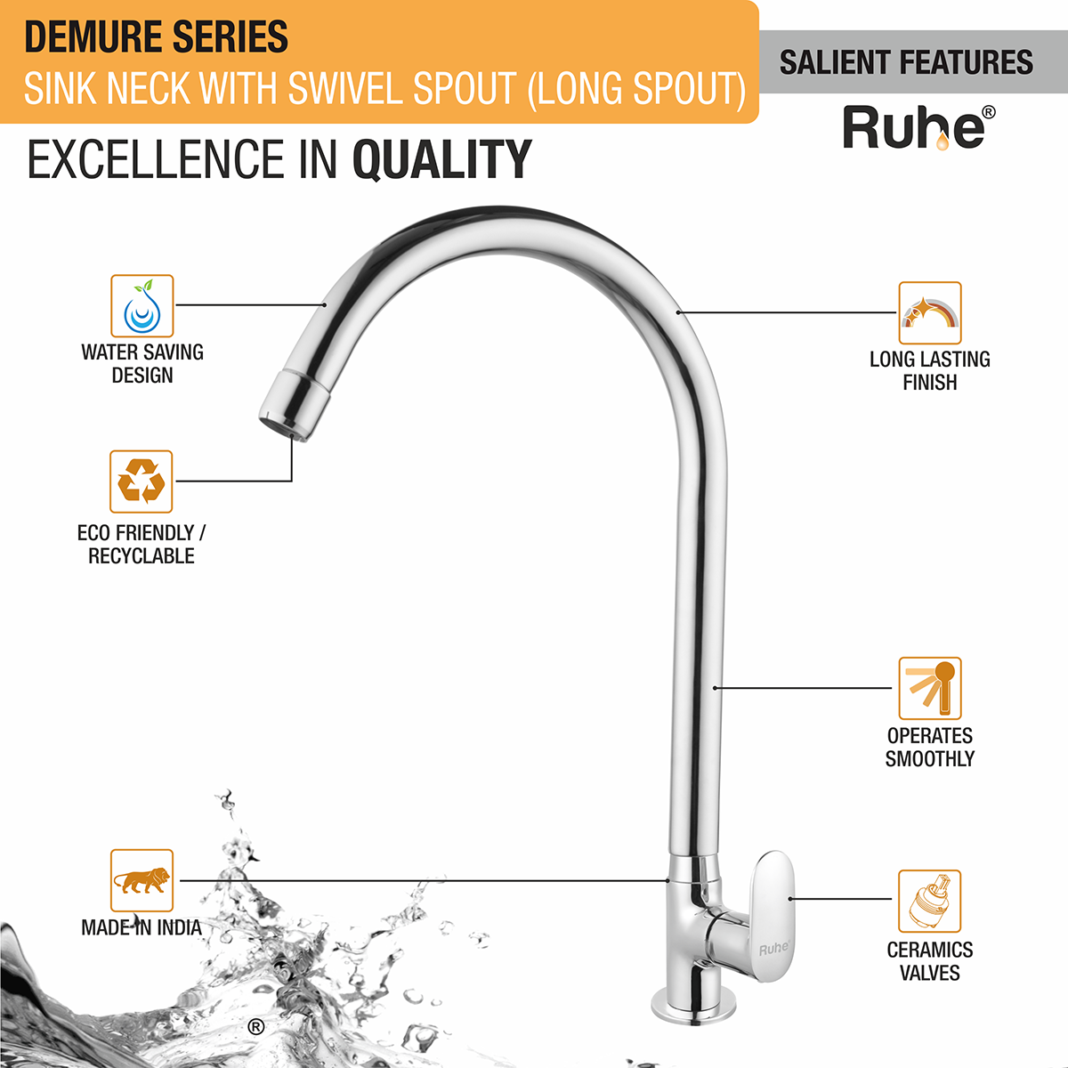 Demure Swan Neck Brass Faucet with Large (20 inches) Round Swivel Spout - by Ruhe®