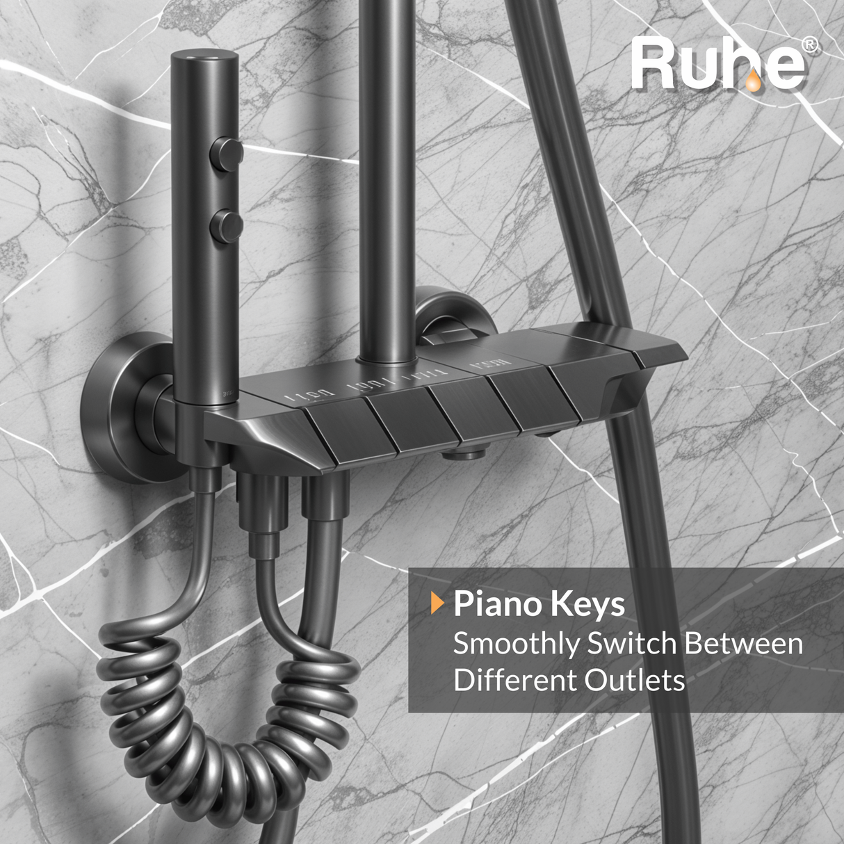 Drizzle 4-in-1 Piano Shower Panel Complete Set including Overhead Shower, Multi-flow Hand Shower & Health Faucet - by Ruhe