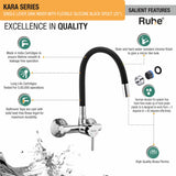 Kara Single Lever Wall-mount Sink Mixer Brass Faucet with Black Silicone Spout - by Ruhe®