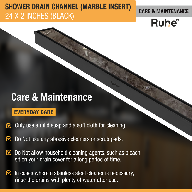 Marble-Insert Shower Drain Channel (2 Inches)