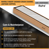 Marble Insert Shower Drain Channel (32 x 3 Inches) ROSE GOLD PVD Coated care and maintenance
