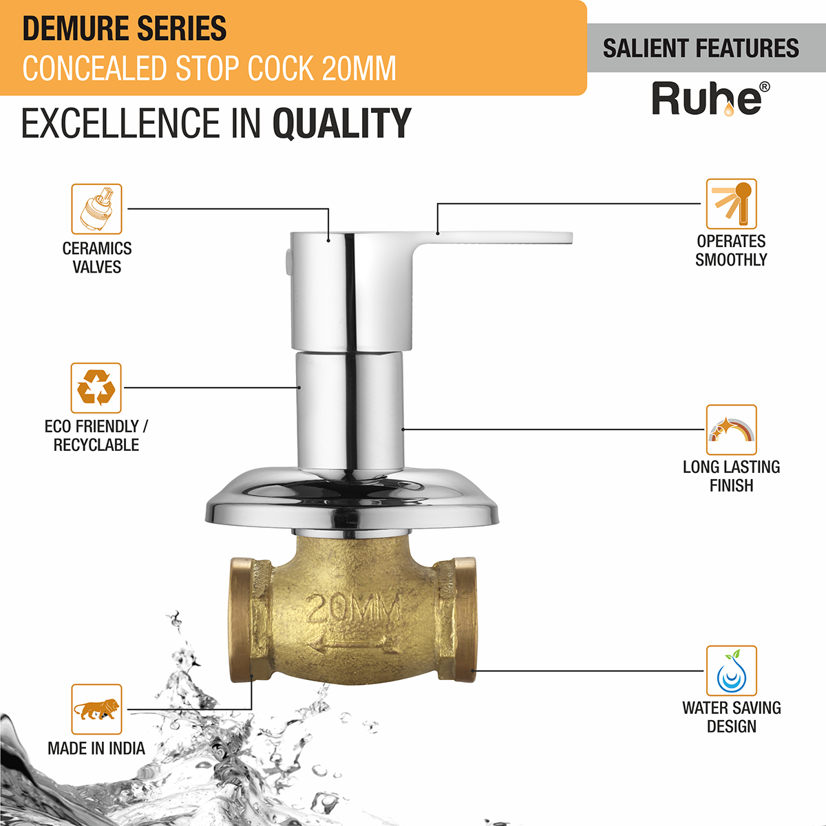 Demure Concealed Stop Valve (20mm)- by Ruhe®