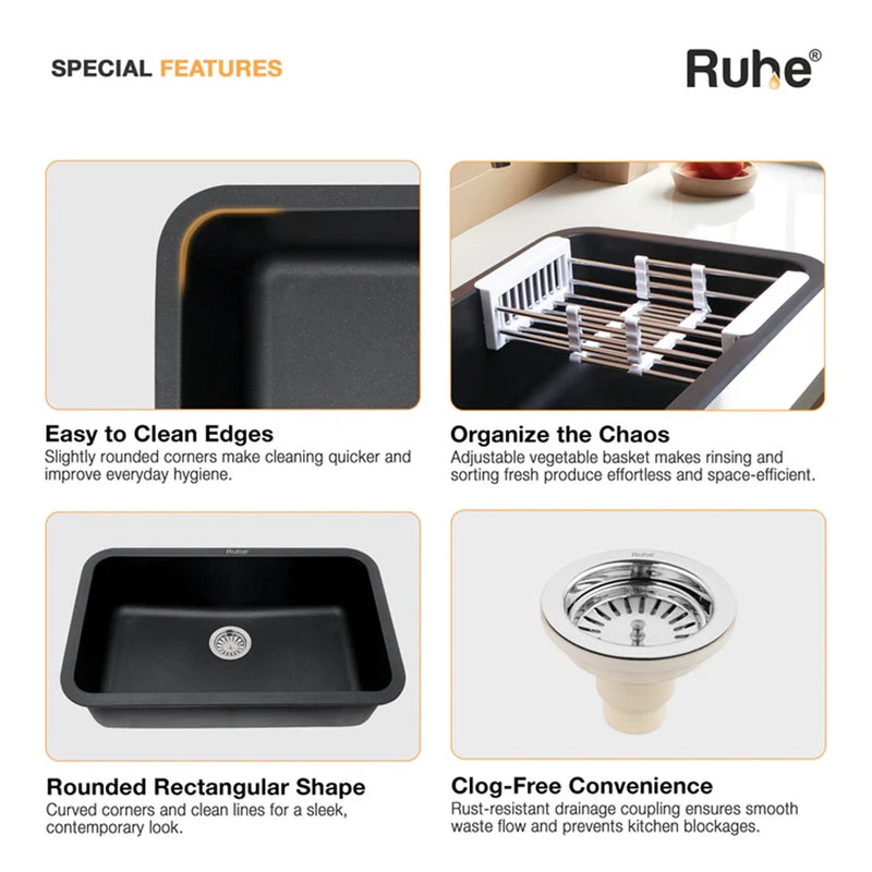 Quartz Single Bowl Matte Black Kitchen Sink (31 x 19 x 9 Inches)