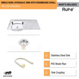 Oval Single Bowl with Drainboard (45 x 20 x 9 inches) Kitchen Sink - by Ruhe