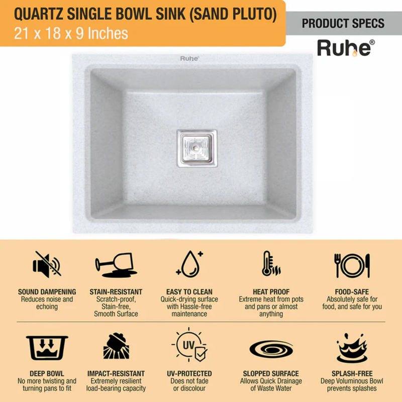 Quartz Single Bowl Kitchen Sink (21 x 18 x 9 Inches)