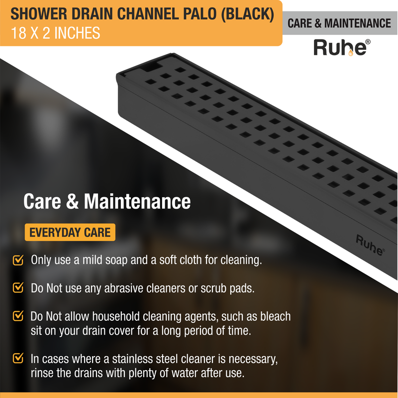 Palo Shower Drain Channel Black (2 Inches)