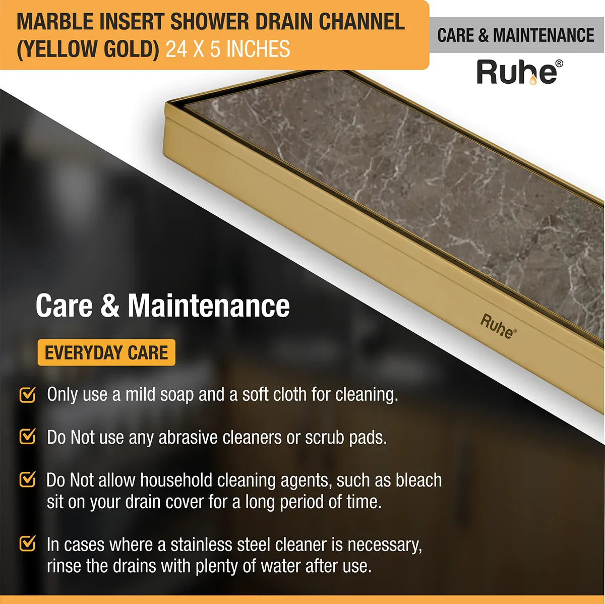 Marble-Insert Shower Drain Channel 5 inches