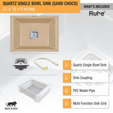 Quartz Single Bowl Kitchen Sink - Sand Choco Accessories