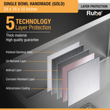 Yellow Gold Handmade Single Bowl Premium Stainless Steel Kitchen Sink ( 24 x 18 x 10 Inches) - by Ruhe®