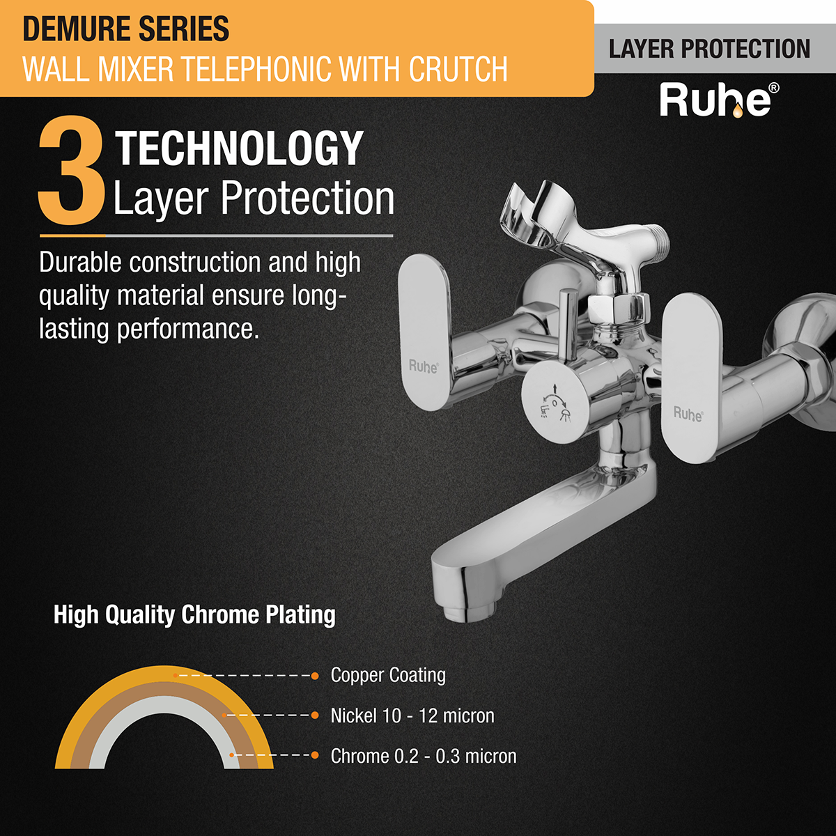 Demure Telephonic Wall Mixer Tap with Crutch - by Ruhe®