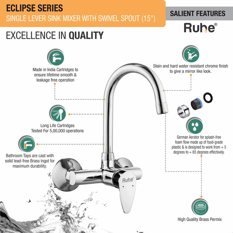 Eclipse Single Lever Wall-mount Kitchen Sink Mixer Tap with Swivel Spout