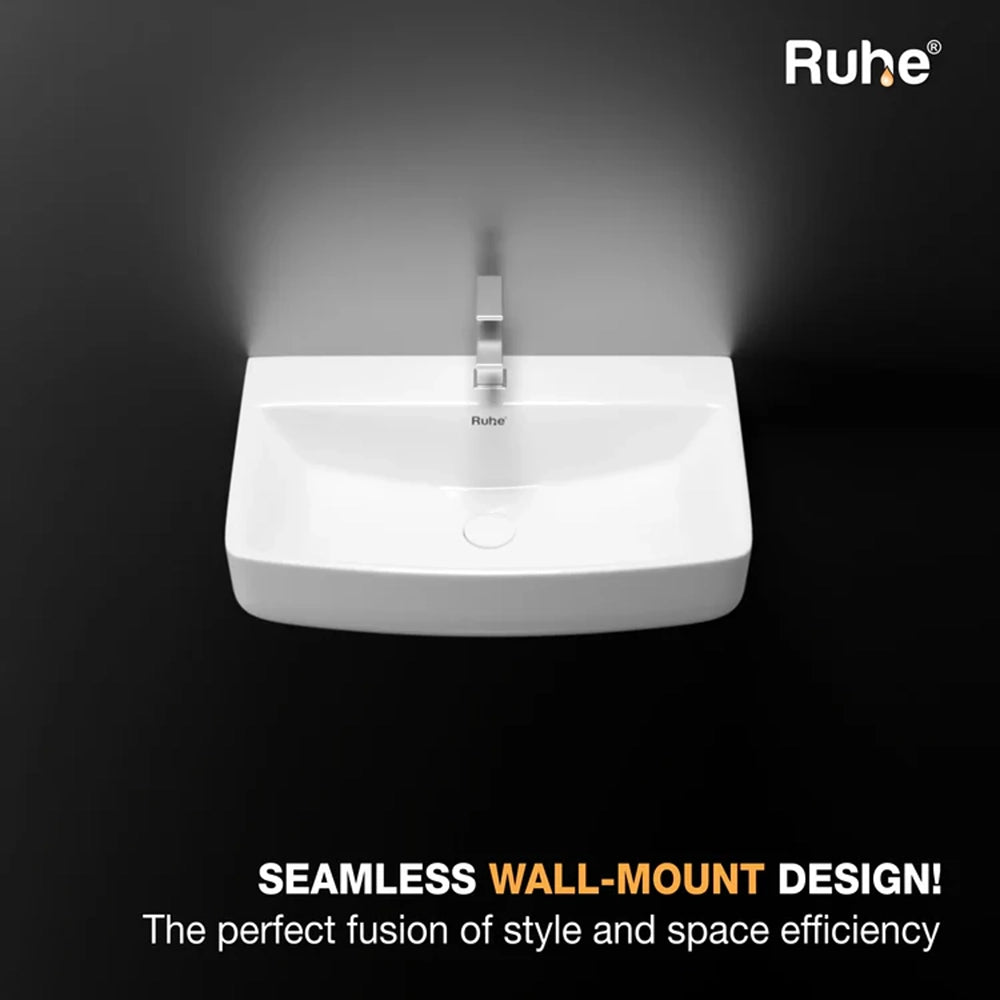 Buna Rectangular Wall-Hung Wash Basin (18 x 14.5 x 6 Inches)