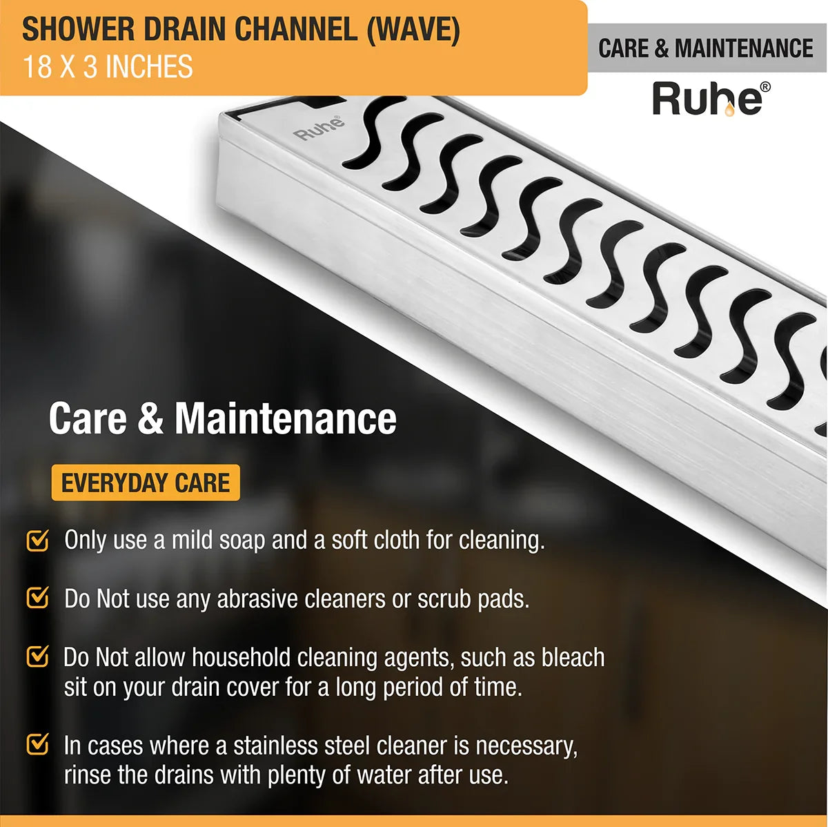Wave Shower Drain Channel (3 Inches)