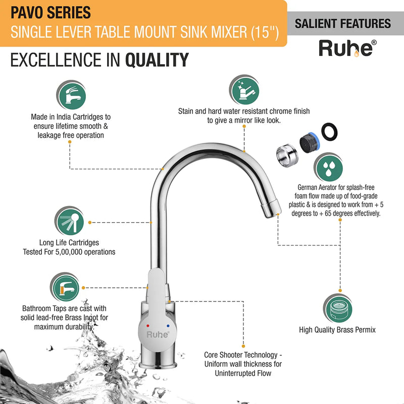 Pavo Single Lever Deck-mount Kitchen Sink Mixer Tap with Swivel Spout