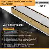 Marble Insert Shower Drain Channel (40 x 3 Inches) YELLOW GOLD PVD Coated care and maintenance