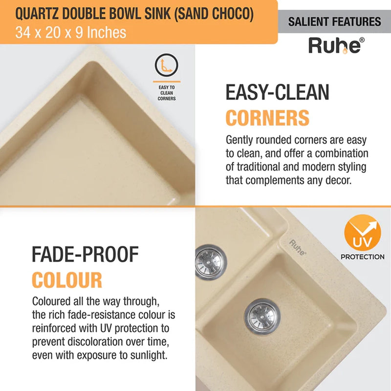 Quartz Double Bowl Kitchen Sink (34 x 20 x 9 inches)