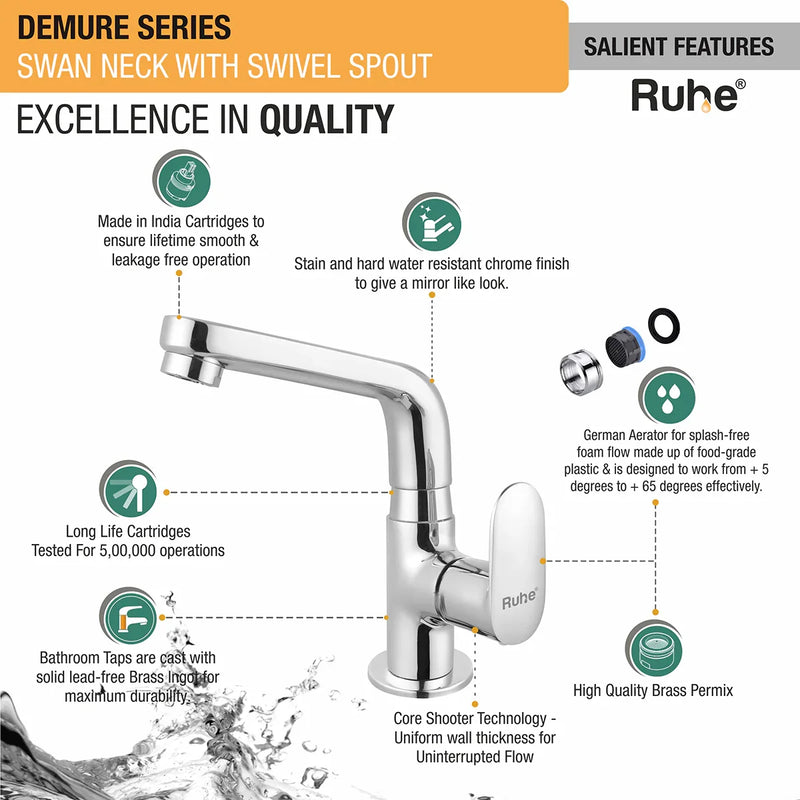 Demure Deck Mount Wash Basin Tap with Swivel Spout