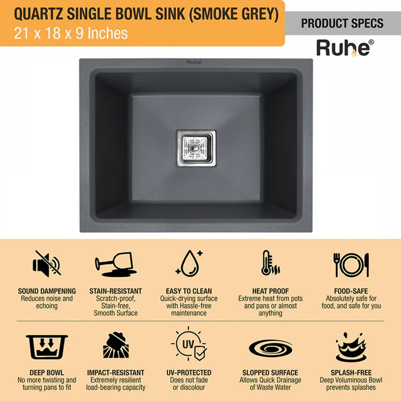 Quartz Single Bowl Kitchen Sink (21 x 18 x 9 Inches)