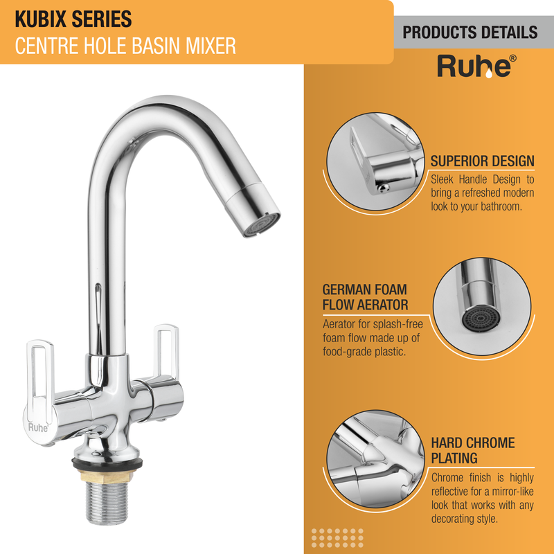 Kubix Deck Mount Wash Basin Mixer Tap with Swivel Spout