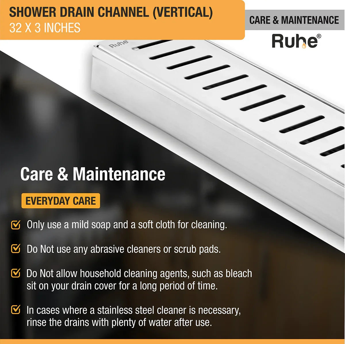 Vertical Shower Drain Channel (3 Inches)