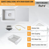 Quartz Single Bowl with Drainboard Kitchen Sink - Sand Pluto (36 x 18 x 9 inches) - by Ruhe