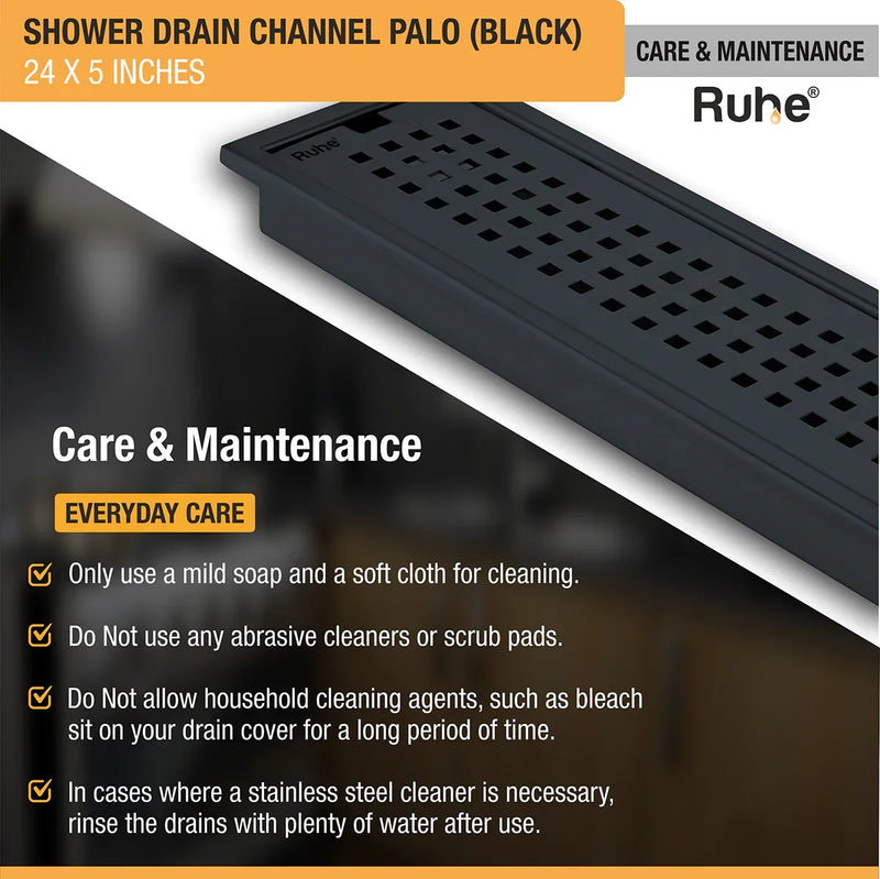 Palo Shower Drain Channel (24 x 5 Inches) Black PVD Coated - by Ruhe