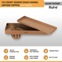 Tile-Insert 304-Grade Shower Drain Channel (4 Inches)