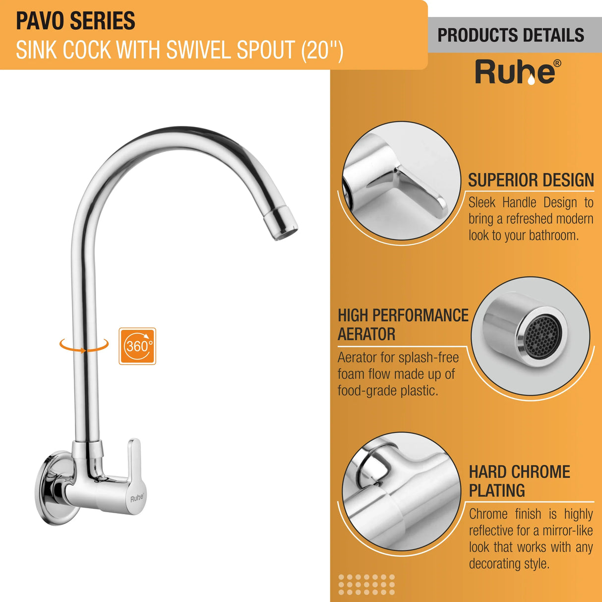 Pavo Wall Mount Kitchen Sink Tap with Swivel Spout