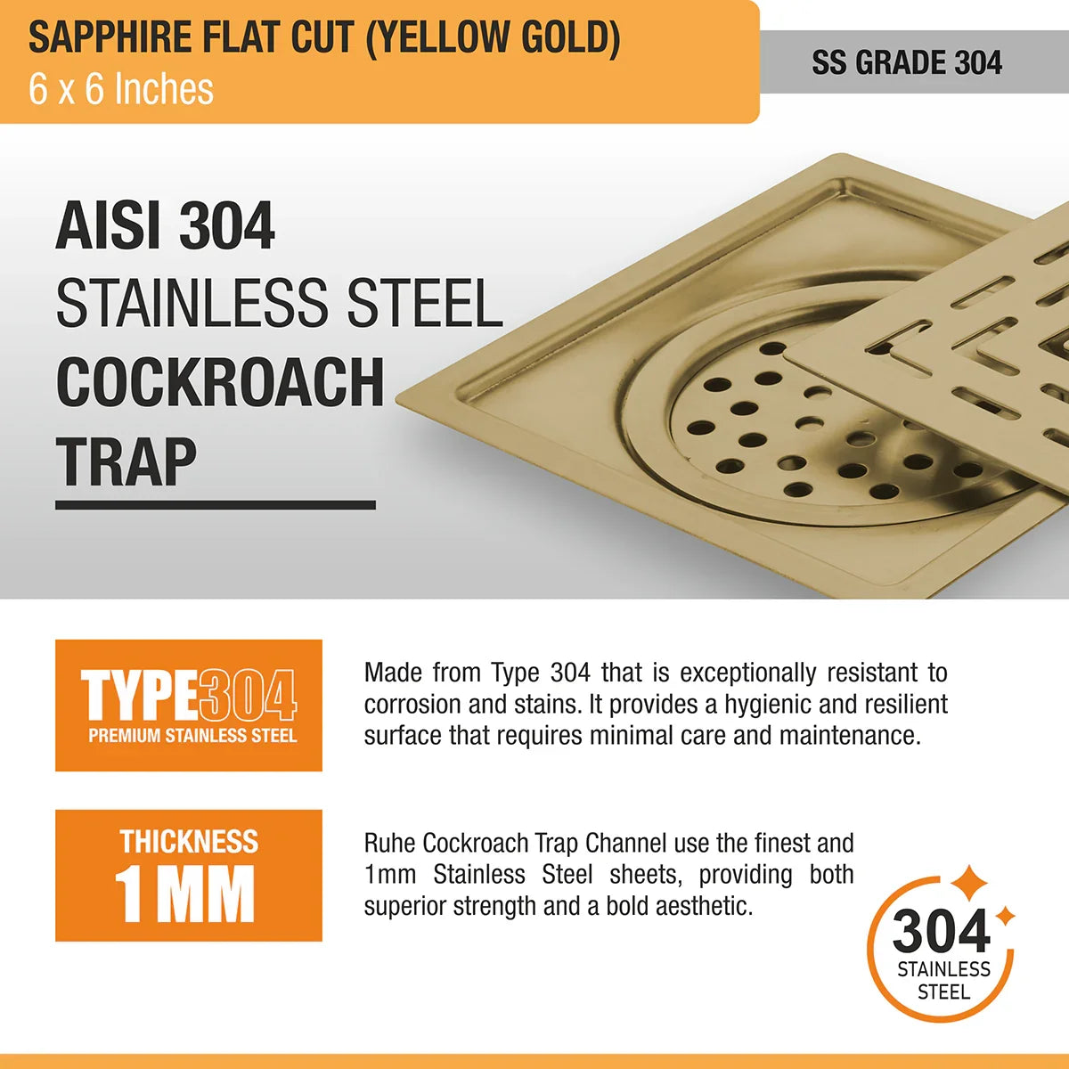 Sapphire Square Flat Cut Floor Drain