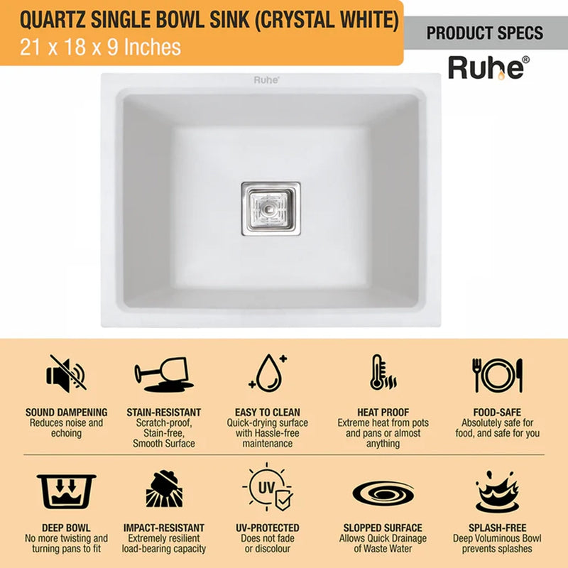 Quartz Single Bowl Kitchen Sink Coloured (21 x 18 x 9 Inches)