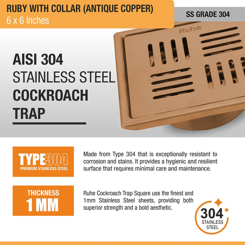 Ruby Square Flat Cut Antique Copper Floor Drain