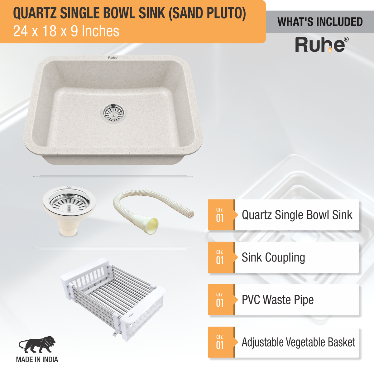 Quartz Single Bowl Grey Stone Round Kitchen Sink (24 x 18 x 9 Inches)