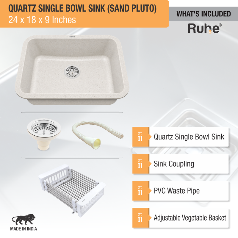 Quartz Single Bowl Grey Stone Round Kitchen Sink (24 x 18 x 9 Inches)