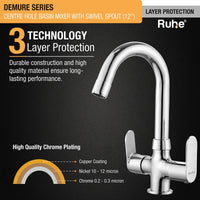 Demure Brass Double Handle Wash Basin Mixer Tap with Swivel Spout