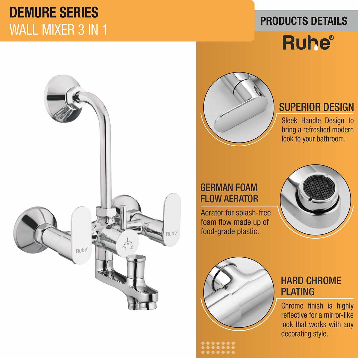 Demure 3-in-1 Wall Mixer Tap - by Ruhe