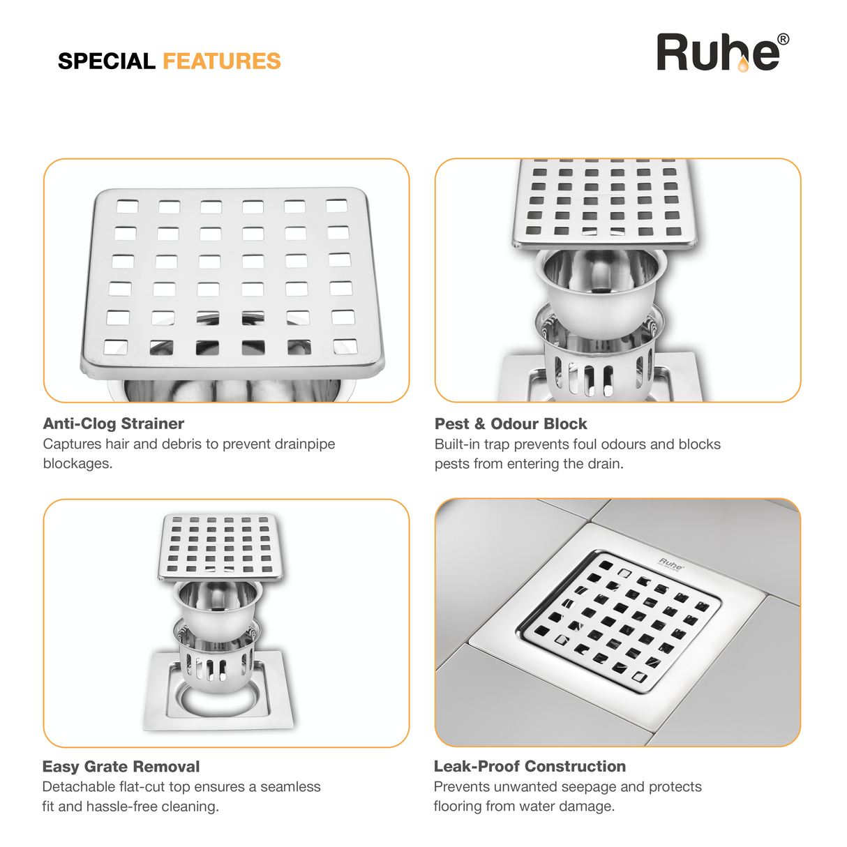 Fire Flat Cut Floor Drain with Cockroach Trap