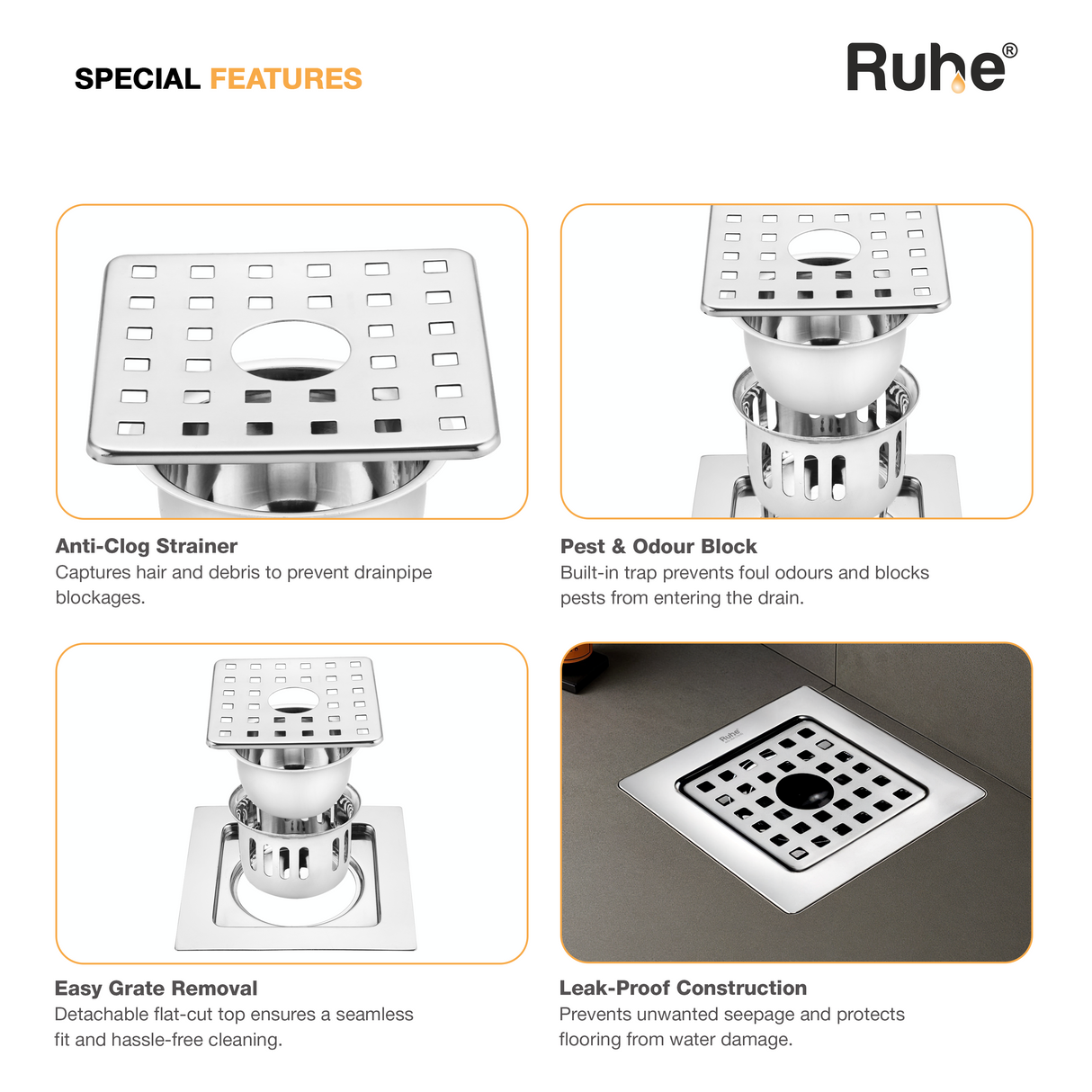 Fire Flat Cut Floor Drain with Cockroach Trap