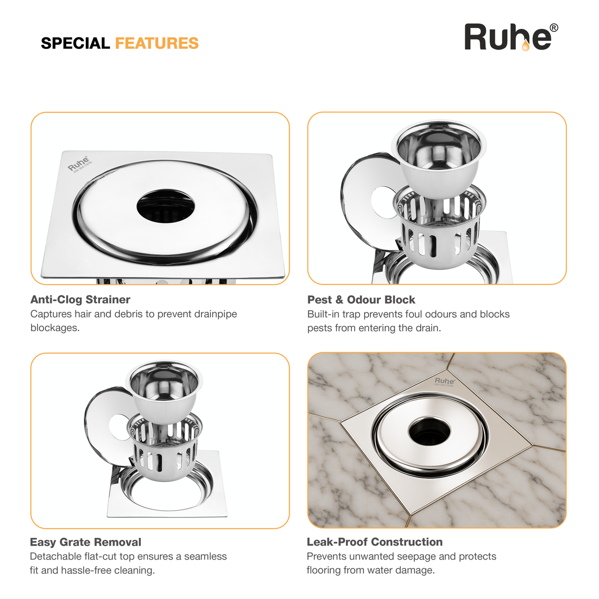 Full Moon Floor Drain with Cockroach Trap