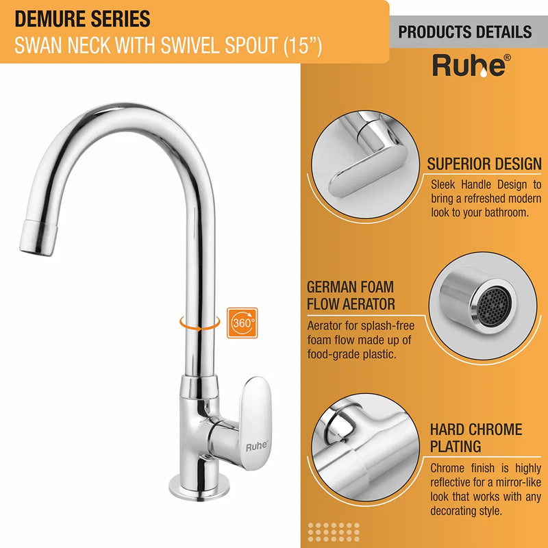 Demure Deck Mount Wash Basin Tap with Swivel Spout