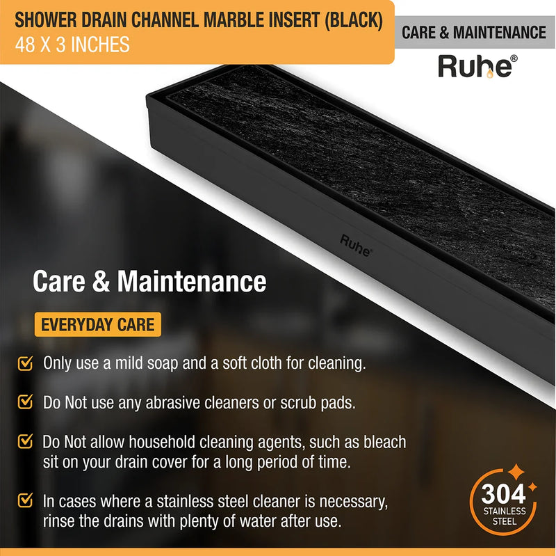 Marble-Insert Shower Drain Channel Black (3 Inches)