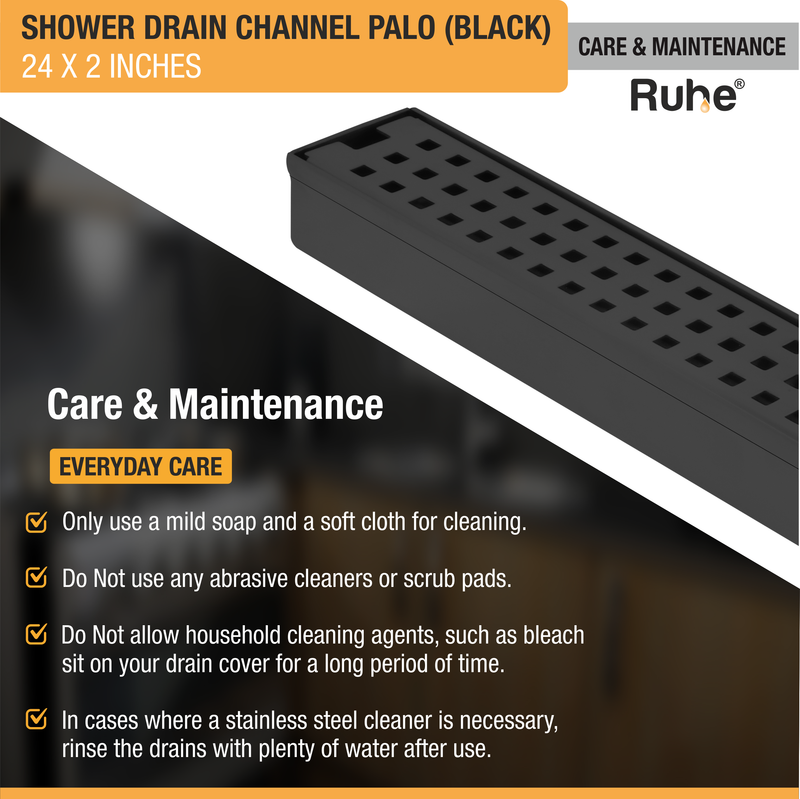 Palo Shower Drain Channel Black (2 Inches)
