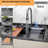 Piano 304-Grade Kitchen Sink with Integrated Waterfalls, Digital Display, Pull-Out & RO Faucet (30 x 18 x 9 Inches)  - by Ruhe