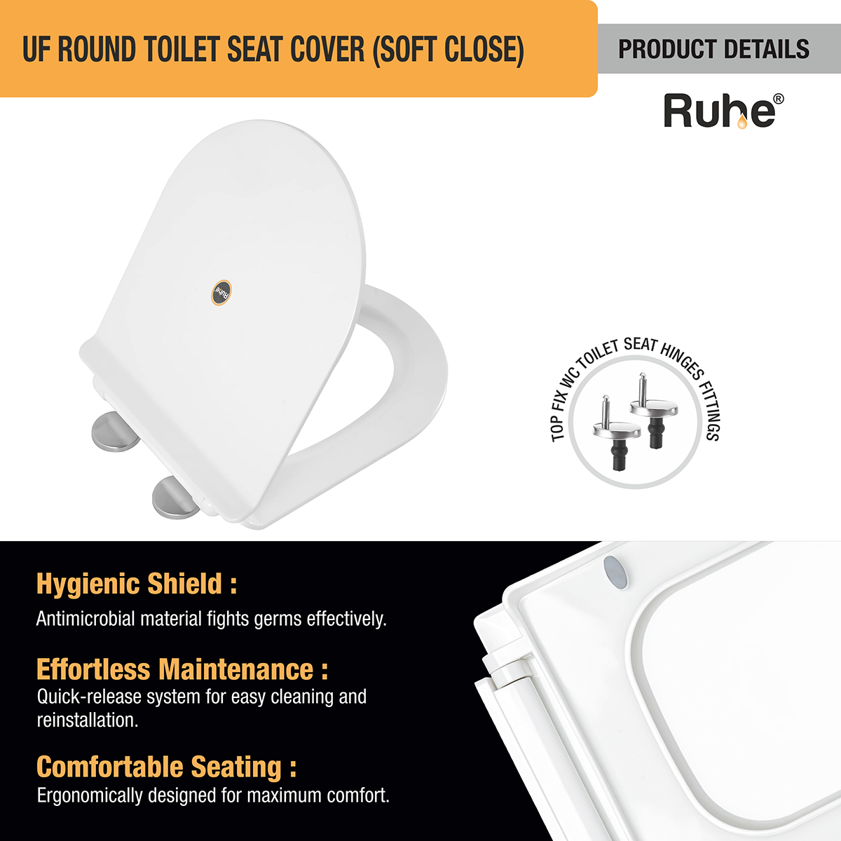 UF Round Toilet Seat Cover (Soft Close) -  by Ruhe®