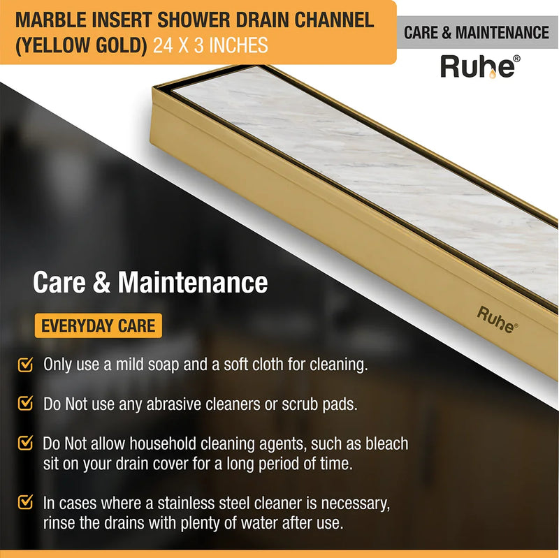 Marble-Insert Shower Drain Channel Yellow Gold (3 Inches)