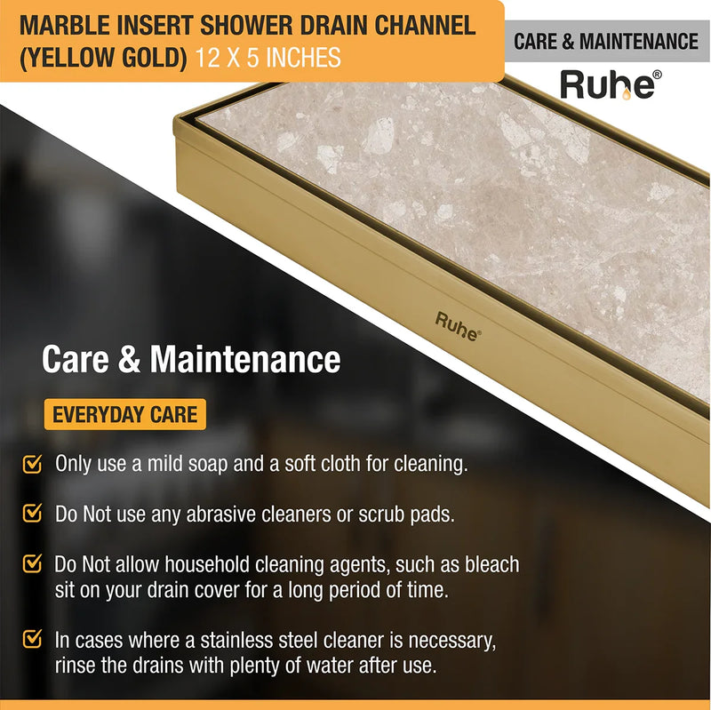 Marble Insert Shower Drain Channel (12 x 5 Inches) YELLOW GOLD PVD Coated - by Ruhe